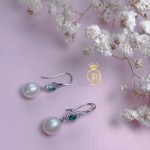 Hoa tai ngọc trai đính đá xanh HTĐX