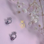 Hoa tai tròn viên trai màu lông công cao cấp