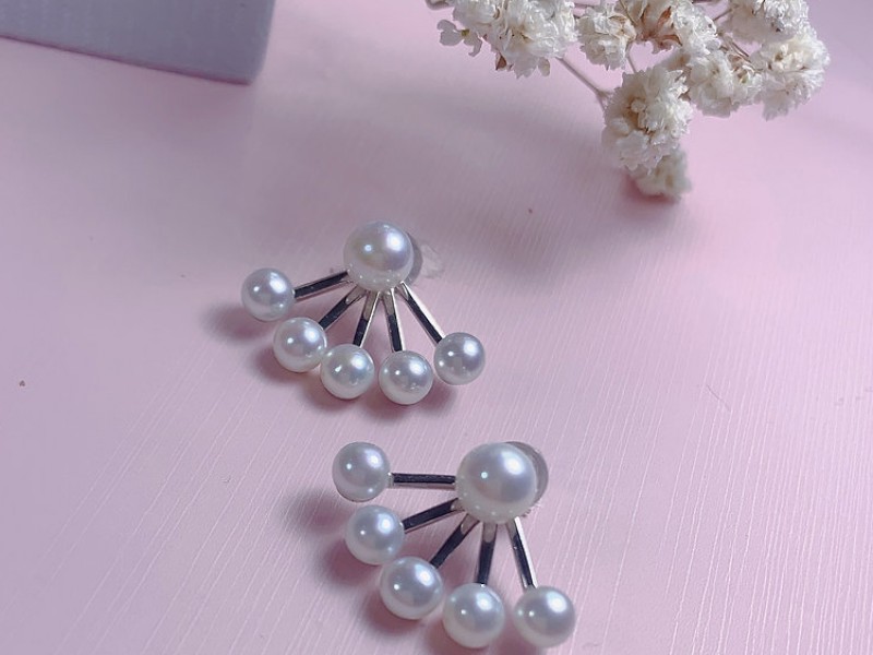 Hoa tai 12 viên trai kiểu cánh quạt